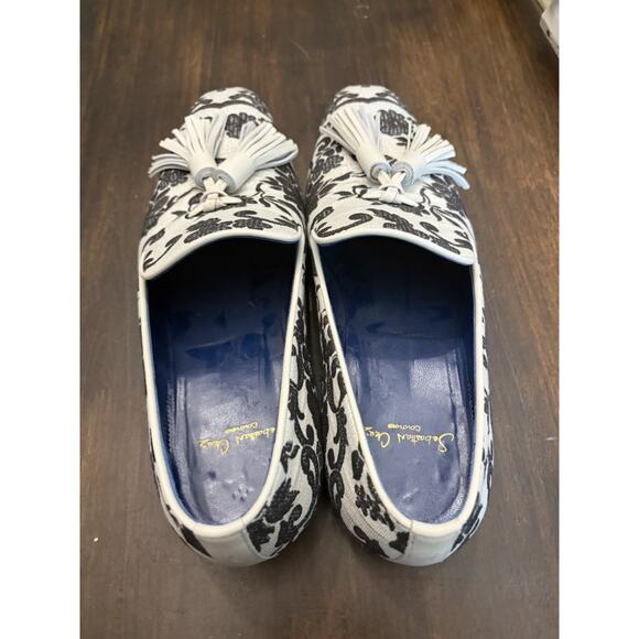Sebastian Cruz Couture White Black Formal Loafers Tassle 40 Size 7.5 $1495 main image 2